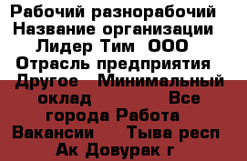 Рабочий-разнорабочий › Название организации ­ Лидер Тим, ООО › Отрасль предприятия ­ Другое › Минимальный оклад ­ 25 000 - Все города Работа » Вакансии   . Тыва респ.,Ак-Довурак г.